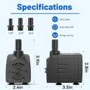 Knifel Submersible Pump 400GPH with AUTO-Shut-Off 6.5ft High Lift for Fountains, Hydroponics, Ponds, Aquariums & More