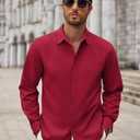 COOFANDY Men's Long Sleeve Button Down Shirts Casual Untucked Dress Shirt Beach Wedding Shirts (Red, M)