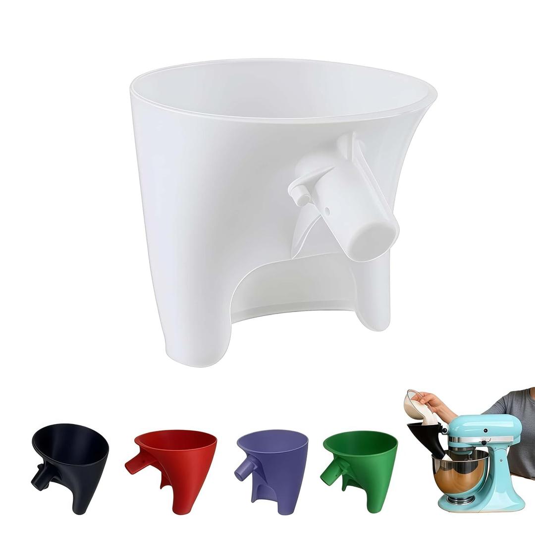 Flour Funnel for KitchenAid Mixer 5 Qt, Anti-Splash Attachment for Tilt-Head Stand Mixer 4.5 & 5 Quart (KSM150), Dishwasher Safe No-Mess Baking Tool, Easy Pour Accessory (White)