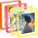 Kathfly 4 Pcs 5x7 Floating Picture Frame Acrylic Frames for Wall Mounted or Tabletop Standing Decorative Magnetic Photo Frames Neon Translucent Hanging Frame, Display Photo up to 7x9 (Trendy Colors)