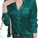 Womens Satin Silk Blouses Blouse Button Down up Shirts for Women Casual Loose Long Sleeve Business Work Tops (L)