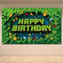 Pixel Happy Birthday Banner, Video Game Theme Birthday Pixel Banner Backdrop Cool Gaming Party Supply with Ribbon for Party Decoration Home Celebration for Kids