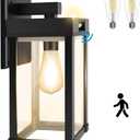 Solar Wall Lights Outdoor with 3 Lighting Modes & Motion Sensor, Solar Porch Light with 2 Bulbs, Waterproof Outdoor Wall Sconce Lantern Light Fixture for Garage Porch Shed Barn Garden Yard Front Door (Black (1 Pack))