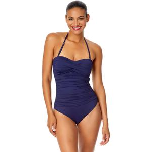 Anne Cole Women's Twist Front Shirred One Piece Swimsuit (10, Navy)