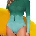 Long Sleeve Swimsuits Women Rash Guard Modest Green Gradient S