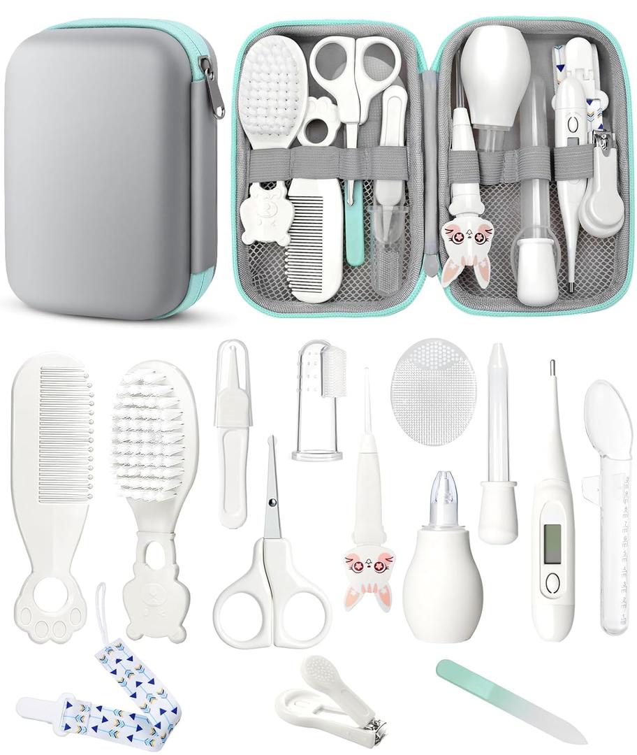 Baby Healthcare and Grooming Kit, Safety Newborn Nursery Baby Care Kit, with Hair Brush Comb, Nail Clipper, Thermometer, Pacifier Clip, Baby Registry Search, Baby Girl Boy Newborn Essentials