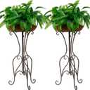 Solution4Patio 2 Pack Retro Metal Plant Stand Basket with Coconut Liner, Foldable 30" Height Tall Stand Plant Holder Shelf, Outdoor Elegant Corner Decorative Display Flower Rack, #K350A01