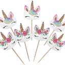 yeencheer 48pcs Rainbow Unicorn Cupcake Toppers Picks Double-Sided Paper Unicorn Cake Toppers for Birthday Party Dessert Decoration