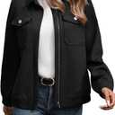 SHEWIN Jackets for Women Fall Fashion 2025 Casual Zip Up Shacket Jacket Lightweight Long Sleeve Shirts Tops (Black, XXL)