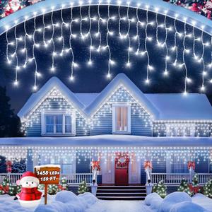 1458 LED 159 FT Wedding Decorations Outdoor, Waterproof Outside Christmas Lights Plug in, Timer & Memory, 8 Modes Fairy Lights with 324 Drops for Patio Window Holiday Pathway Indoor (Cool White)