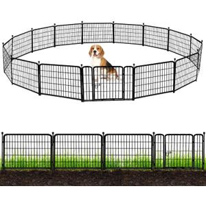 ADAVIN 24 in(H) Garden Fence with Gate, 14 Panels Heavy Duty Iron Metal Animal Barrier Fence, Camping Fence, Garden Fences and Borders for Dogs,Total 34.5 Ft(L), Black