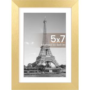 upsimples 5x7 Picture Frame, Display Pictures 4x6 with Mat or 5 x 7 Without, Wall Hanging Photo Frames, Gold, 1 Pack