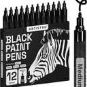 ARTISTRO 12 Black Paint Pens for Rock Painting, Stone, Ceramic, Glass, Wood, Fabric, Scrapbooking, DIY Craft Making, Art Supplies, Card Making, Coloring, Acrylic Markers Medium Tip 3.0mm