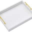 16"x12" Serving Trays with Handles, White Decorative Serving Tray, Ottoman Trays, Living Room, Bathroom, and Outdoors Decorative Trays (White)