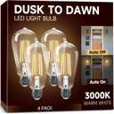 Dusk to Dawn Light Bulbs: Outdoor Light Bulbs, 6W Equivalent 60W Edison Bulbs, 3000K Warm White, Vintage 600LM LED Outdoor Lighting, E26 Base, Photocell Sensor, Automatic Bulb for Porch Patio, 4 Pack