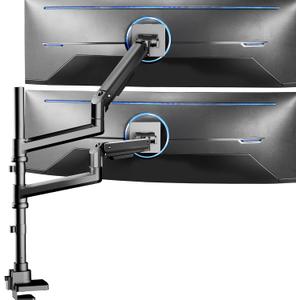 VIVO Pneumatic Arm Dual Ultrawide Monitor Extra Tall Desk Mount for Up to 49 inch Screens, Heavy Duty Clamp, Holds 2 Ultra Wides Up to 44 lbs, Black, STAND-V120K (Dual Mount)