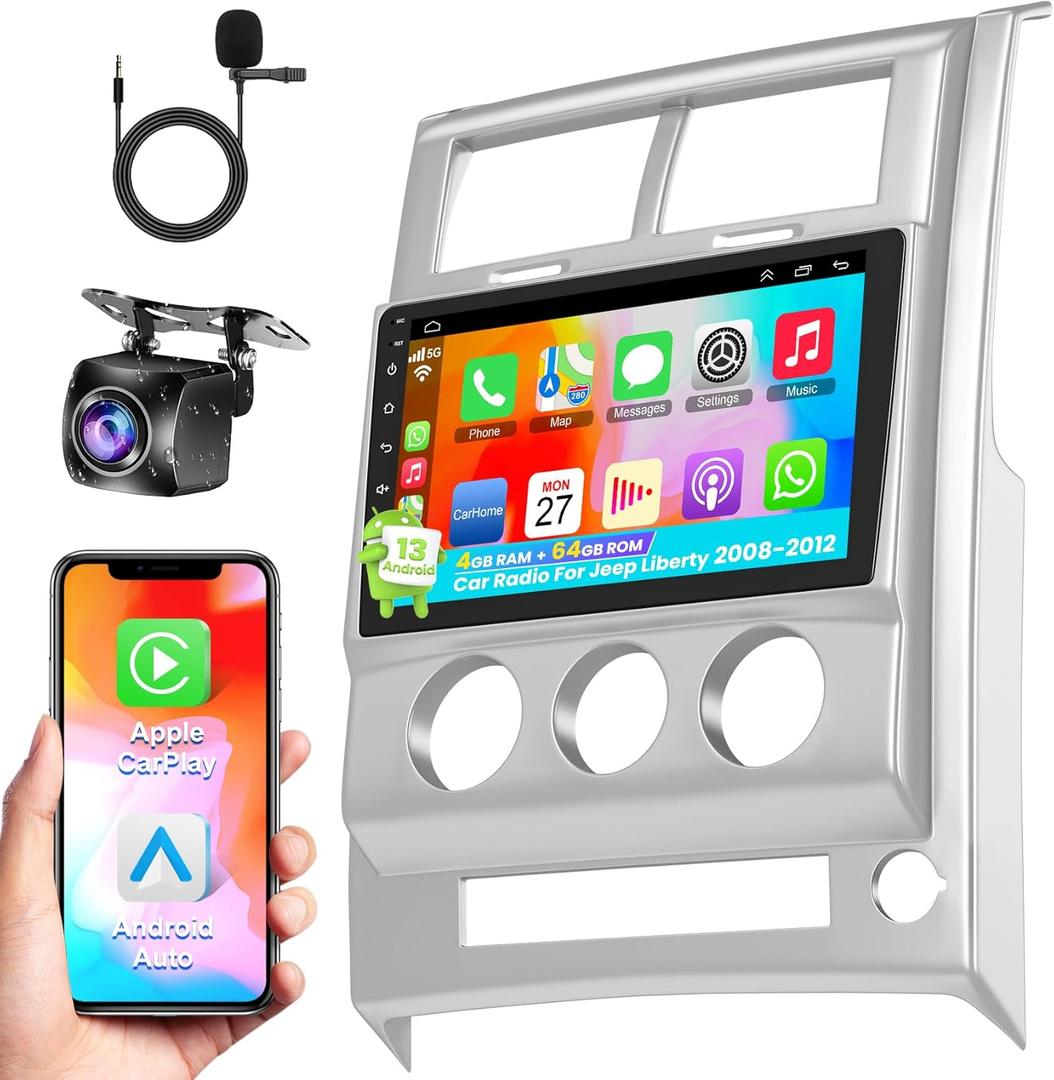 10.1" Car Radio Touch Screen Head Unit for Jeep Liberty 2008-2012, Android 13 GPS Navigation Stereo, with Wireless CarPlay & Android Auto, Free Backup Camera,4G +64G