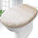 OLANLY Soft Microfiber Bathroom Toilet Lid Cover, Machine Washable Covers, 17.5x15, Stays in Place Rubber Backing, Fits Most Round, Elongated and Oblong Lids, Accessories Decor, Light Beige