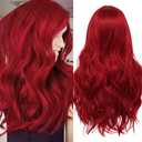 Long Wavy Red Wig for Women Middle Part Synthetic Hair Replacement Wig for Halloween Cosplay Daily Use
