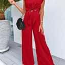 PRETTYGARDEN Women's Summer 2 Piece Outfits 2026 Cap Sleeve V Neck Belted Crop Tops Wide Leg Pant Sets Casual Tracksuit (Red, XL)
