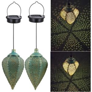 Solar Outdoor Lanterns- Hanging Lights, Set of 2 Moroccan Style Garden Party Decorative Rechargeable Lantern, Hurricane Lamps are Great for Front Porch, Patio and Yard