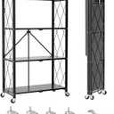 4 Tier Foldable Metal Storage Shelves on Wheels No Assembly