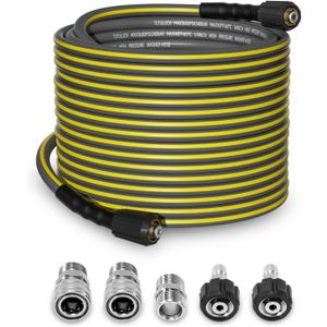 Flexible Pressure Washer Hose 100FT, 1/4'' Kink Resistant 3600 PSI Power Washer Hose Extension with M22 and 3/8" Quick Connection Kit for Gas and Electric Pressure Washers
