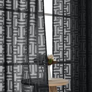 OWENIE Sheer Black Curtains 84 Inches Long 2 Panels Set for Bedroom, Light Filtering Geometric Jacquard Clip Textured Window Curtain, Modern Farmhouse Curtains for Living Room, Total Wide 84" Inch