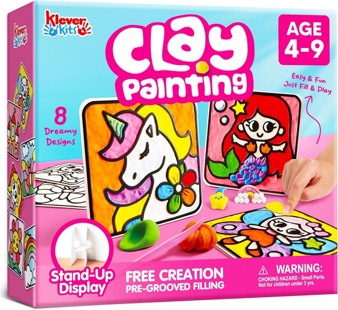 Klever Kits Air Dry Clay Painting, Air Clay Kit for Kids, 8 Pre-grooved Filling and Original Designed Boards, Easy Play and Non Toxic Material, Arts and Crafts for Kids Age 4-9 by JOVA