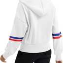 Womens Full Zip Up Long Sleeve Color Block Fleece Cropped Hoodies Winter Gym Running Outing Athletic Sweatshirts (White, M)