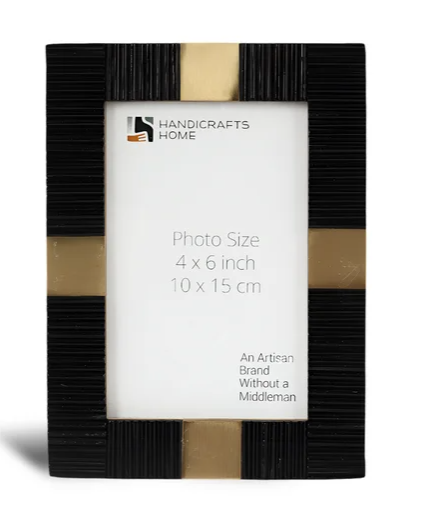 Handicrafts Home Black Picture Frame, Handmade Resin & Brass 5x7 Frame for Christmas Decor & Holiday Giftings, Deco Collection Photo Frames for Home & Wall Decor, Shelf & Desk Decor & Gallery Wall