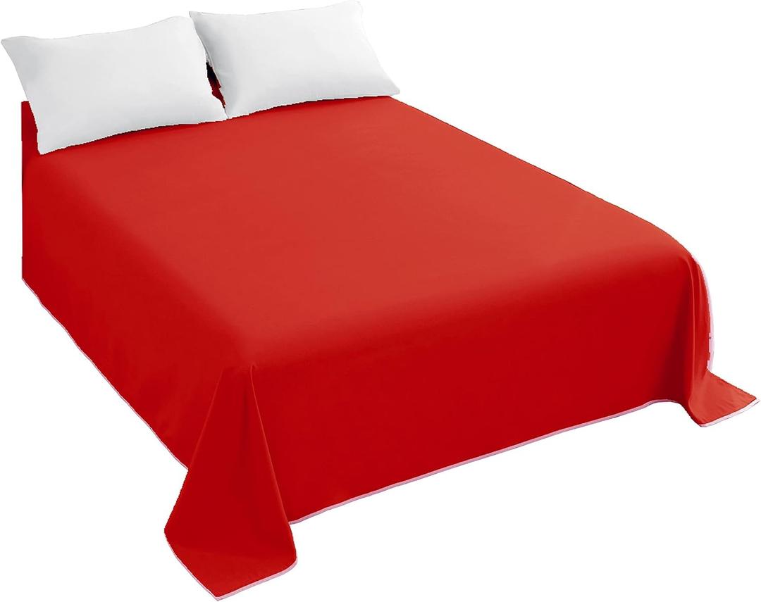 Sfoothome Queen Flat Sheet Red Top Sheet, Premium Hotel 1-Piece, Luxury and Soft 1500 Thread Count Quality Bedding Flat Sheet, Wrinkle-Free, Stain-Resistant