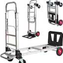 3-in-1 Aluminum Folding Hand Truck Dolly, 330 lbs Heavy Duty Convertible Cart with Retractable Handle, 4 Universal Rubber Wheels Perfect for Home, Office, Warehouse & Supermarket
