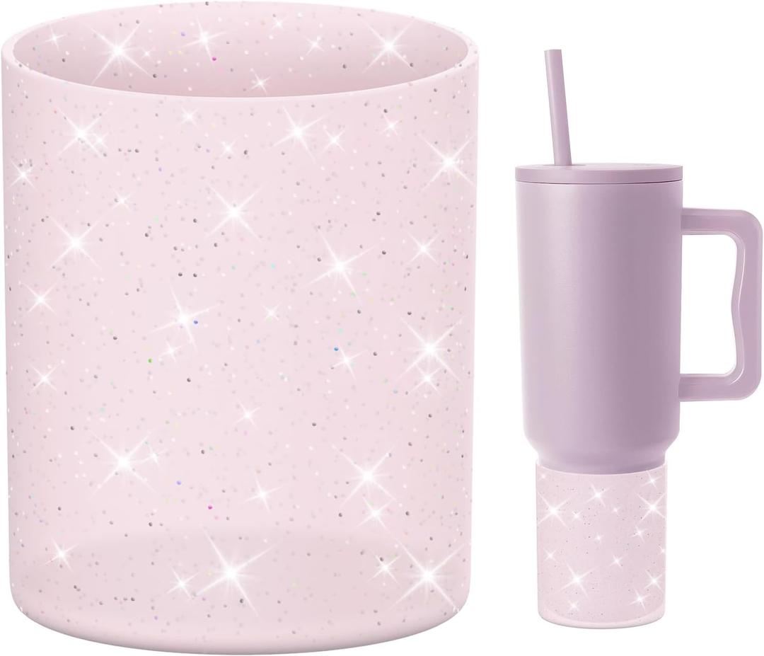 2 x Silicone Boot Compatible with Sinple Midern 24/30/40 oz Tumbler with Handle/Trek Pivot, Protective Anti-Scratch Bottle Bottom Sleeve Cover Compatible with Sinple Midern Tumbler (Bling Lavender Mist)