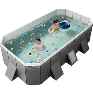 Buric Foldable Pool Non-Inflatable Swimming Pool for Family Adults Hard Plastic Shell Collapsible Rectangle Swimming Pool for Outside Backyard Portable Pet Dog Pool (118.11 in)