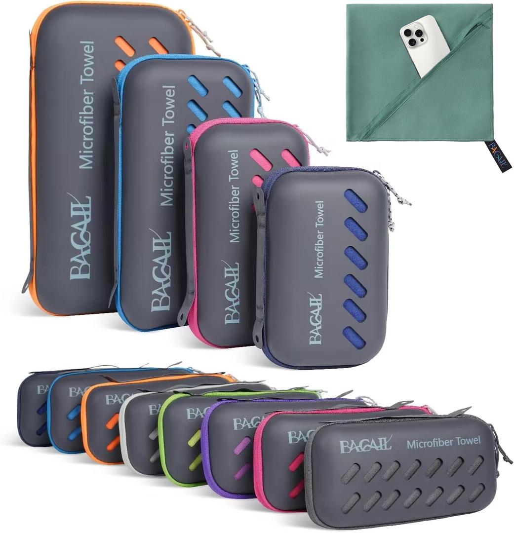 2 x BAGAIL Camping Towel with EVA Case, Compact & Ultra Soft Microfiber Travel Towel - Super Absorbent & Lightweight Quick Dry Towels for Sports, Beach, Gym, Backpacking, Hiking and Yoga