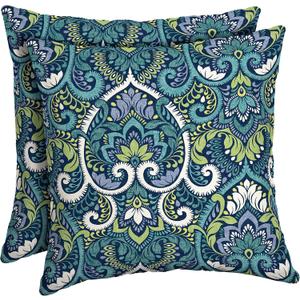 Arden Outdoor Toss Pillow, 2 Pack, 16 x 16, Rain-Proof, Fade Resistant Sapphire Aurora Blue Damask