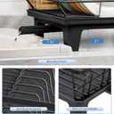 Urackify Dish Drying Rack for Kitchen Counter, Sink Dish Rack with Drainboard 12.2" W x 16.5" L, Large Dish Drainer with Cutlery Holder, Home Countertop Plate Dryer Storage Rack, Black