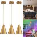 Battery Operated Pendant Light With Remote, Wireless Hanging Light Without Wiring, 3 Pack Pendant Lighting For Kitchen Island, Battery Chandelier With 30hrs Battery Life Rechargable Light Bulbs, Gold