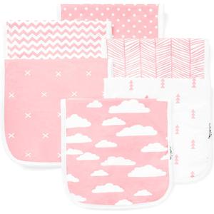Burp Cloths for Baby Girl - Ultra Absorbent Burping Rags - Anti Shrink Unisex Burpy Clothes - Super Soft Jersey Cotton, Large 21"x10" - Thick for Newborn Cloth Diapers - 6 Pack by Baebae Goods (Pink Clouds)