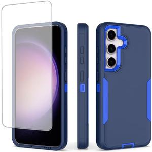 Case for Galaxy S23 Plus Case, for Samsung S23+ 5G SM-S916U with Tempered Glass Screen Protector, Hybrid Dual Layer Shockproof Rugged Protection Cover for Samsung Galaxy S23+ Navy Blue