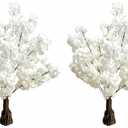 Artificial Cherry Blossom Tree 3.6ft –2 Pack White Faux Cherry Tree for Wedding Backdrop, Party Decoration, Home Living Room, Office Table, Indoor Floral Display
