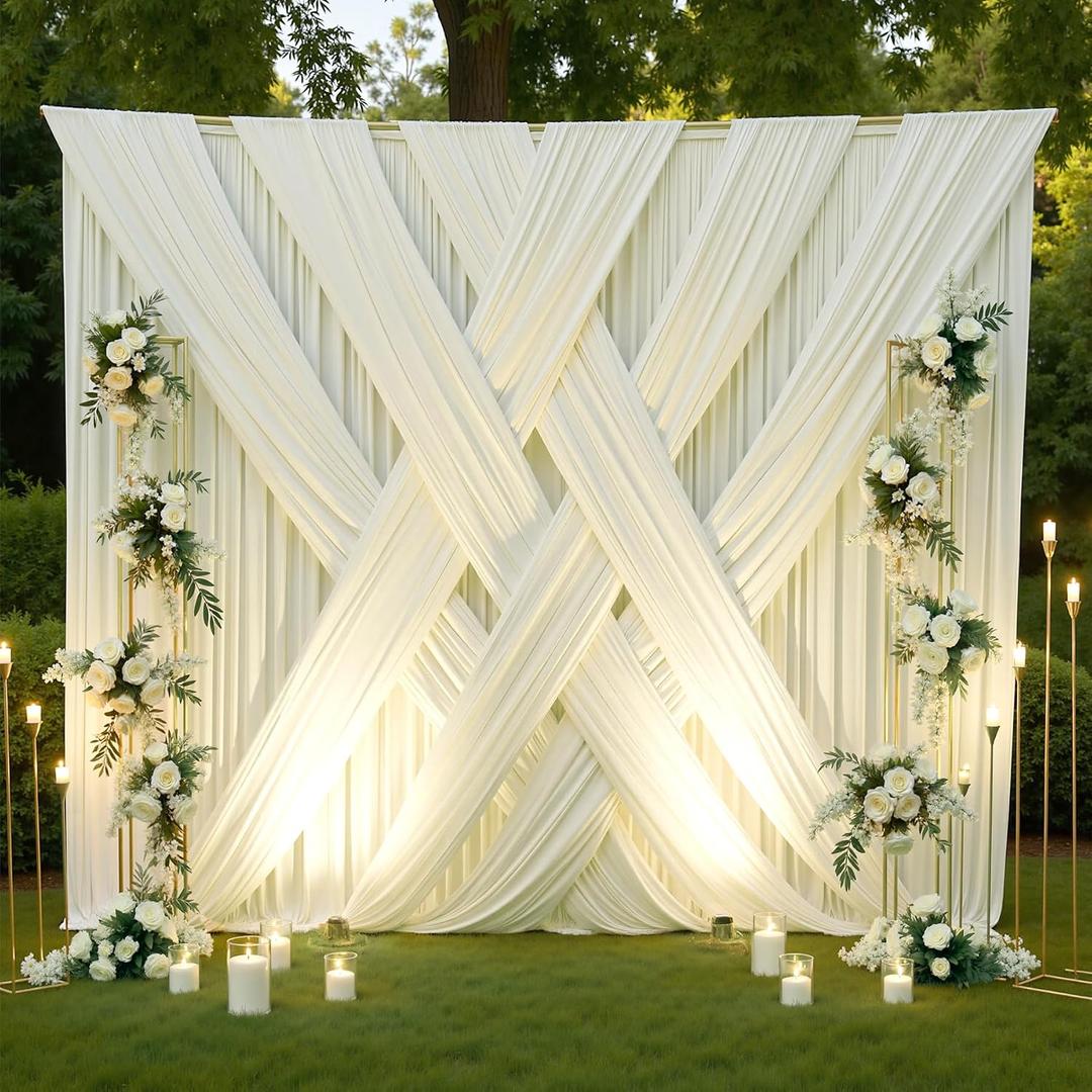 50ft12ft Ivory Backdrop Curtain for Wedding Parties, 10 Panels Wrinkle Free Polyester Photo Backdrop Drapes Back Drop Cloth for Birthday Photography Background, W5' x H12'