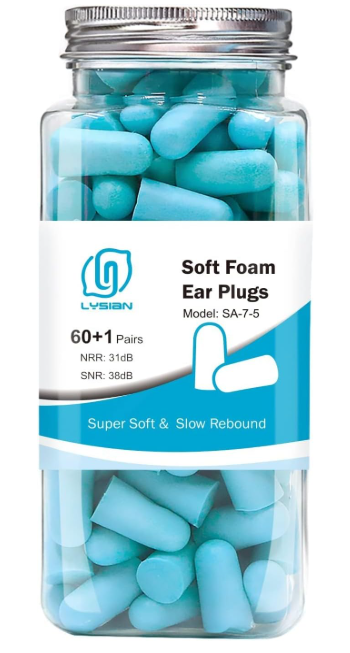 LYSIAN Ultra Soft Foam Earplugs Sleep, Noise Cancelling Ear Plugs for Sleeping, Shooting,Travel and Work-38dB SNR 31dB NRR Sound Blocking-60 Pairs Pack (Lake Blue)