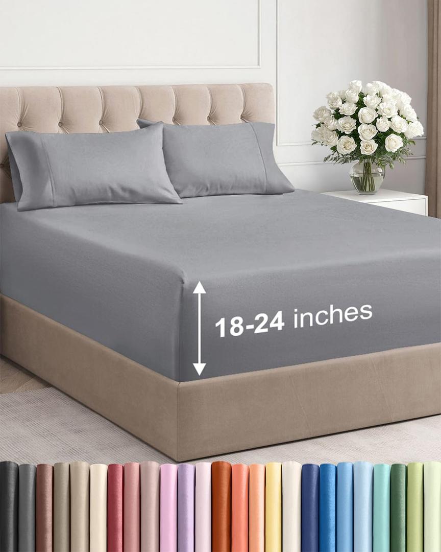 Extra Deep Full Sheet Set - 4 Piece Breathable & Cooling Bed Sheets - Easily Fits 18 to 24 inch Mattress - Ultra Soft, Wrinkle & Fade Free with Extra Deep Pockets - Hotel Luxury Bedding - Steel Blue