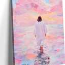 Framed Pink Jesus Walking On Water Wall Art Christian Canvas Prints 16x24in