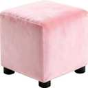 uxcell Square Footstool Slipcover, Stretch Foot Stool Protector Covers Jacquard Fabric Furniture Protector Cover Velvet with Elastic Bottom for Living Room Bedroom(Large, Light Pink)