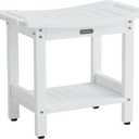 Waterproof Shower Bench, White Poly Shower Stool for Shaving Legs, Shower Chair Seat with Handles & Shower Head Holder, Plastic Bathroom Bench with Adjustable Feet for Inside Shower, Non-Slip