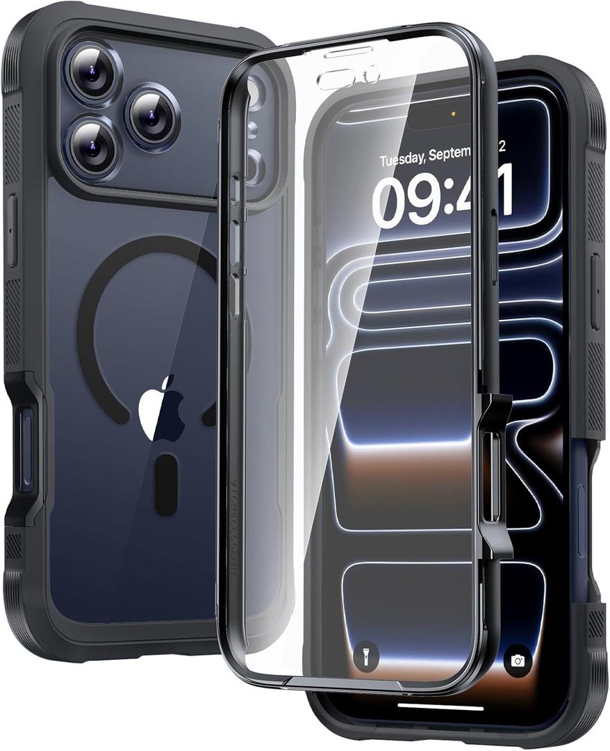 Diaclara Magnetic Designed for iPhone 17 Pro Max Case Full Body Bumper,[Compatible with MagSafe] Military Drop Proof Cover with Built-in Touch Sensitive Anti-Scratch Screen Protector, Black