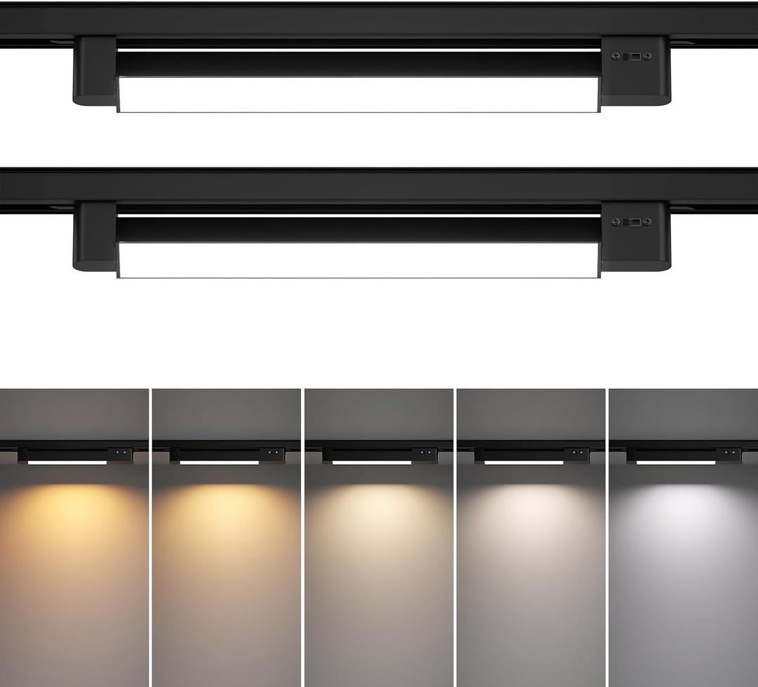 5 Color Linear H Track Lighting Heads Dimmable, Black 25W 2 Pack | H Type Track Light Heads, LED Track Lighting Fixtures Ceiling Spotlight, H Style Track Heads for H Track Lighting Rails